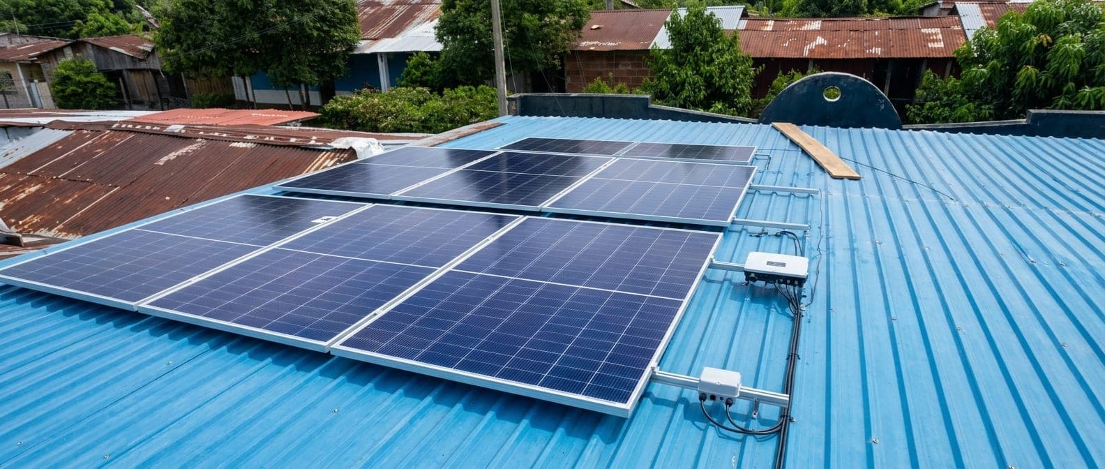 Instalación solar residencial en tejado con estructura profesional